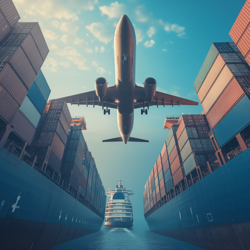 Fly og containere i logistisk miljø – symbol på eksport, global handel og international distribution med Make It Happen